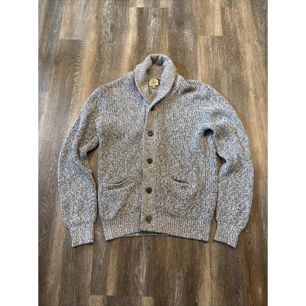 Faherty Brand Men's M Cardigan Sweater Cotton Cashmere Shawl Collar Gray Marled